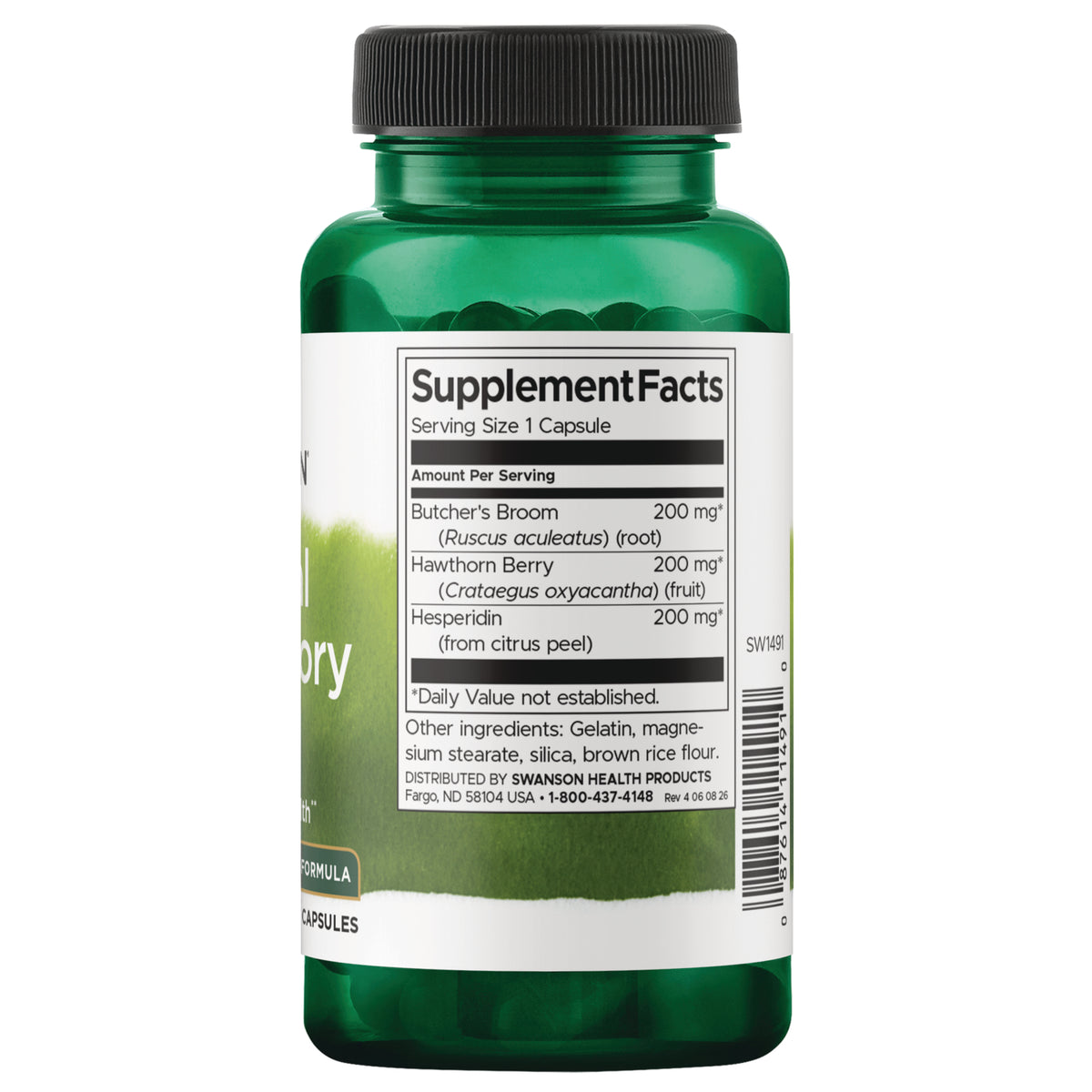 SW1491 | Back label with supplement facts and serving information