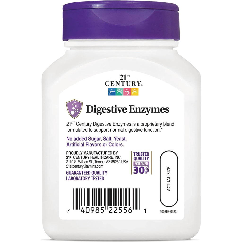 CNT048 | 21st Century Digestive Enzymes supplement bottle label with benefits text, barcode, and actual size oval - Thumbnail