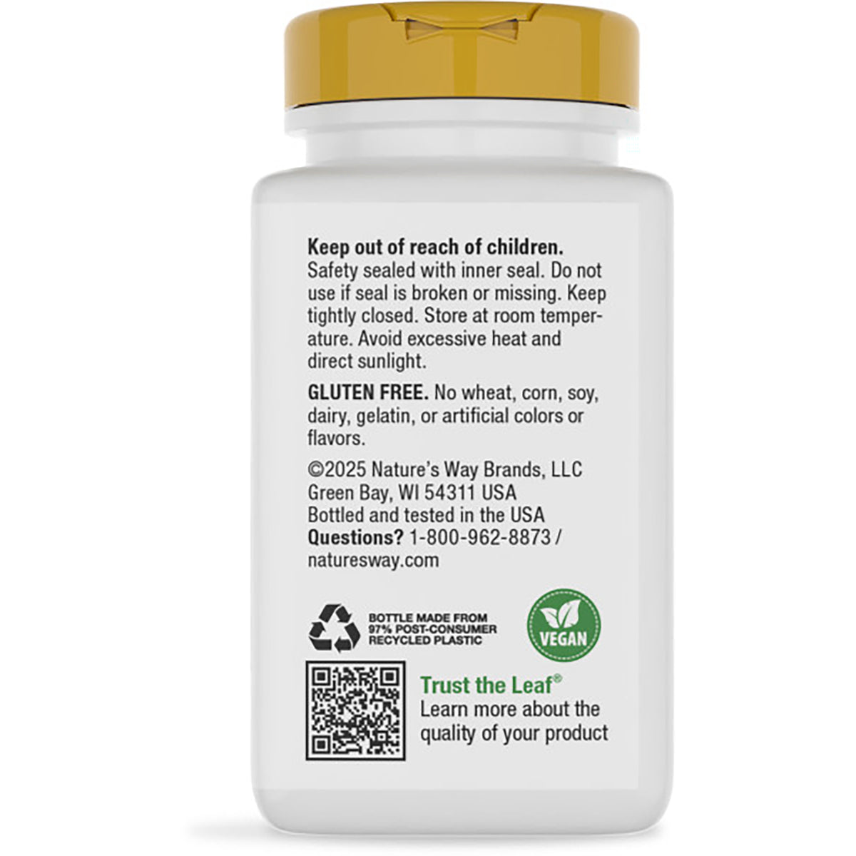 NW355 | Back of brown supplement bottle with green label reading Supports Healthy Glucose Metabolism and barcode