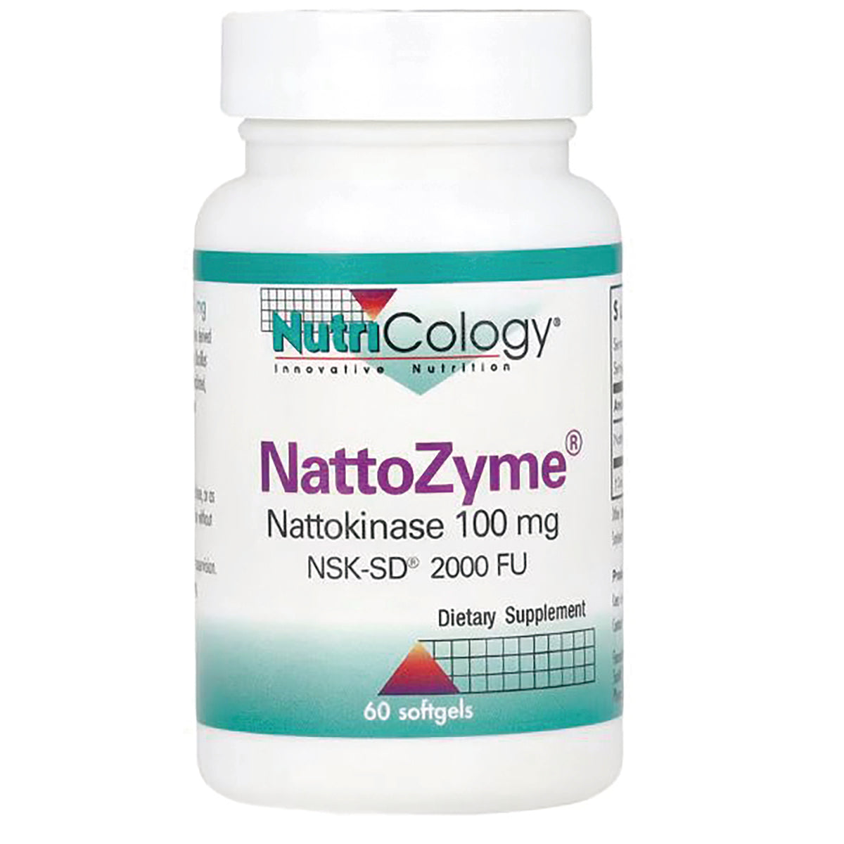NCL056 | NutriCology NattoZyme nattokinase 100 mg dietary supplement bottle, 60 softgels, front label