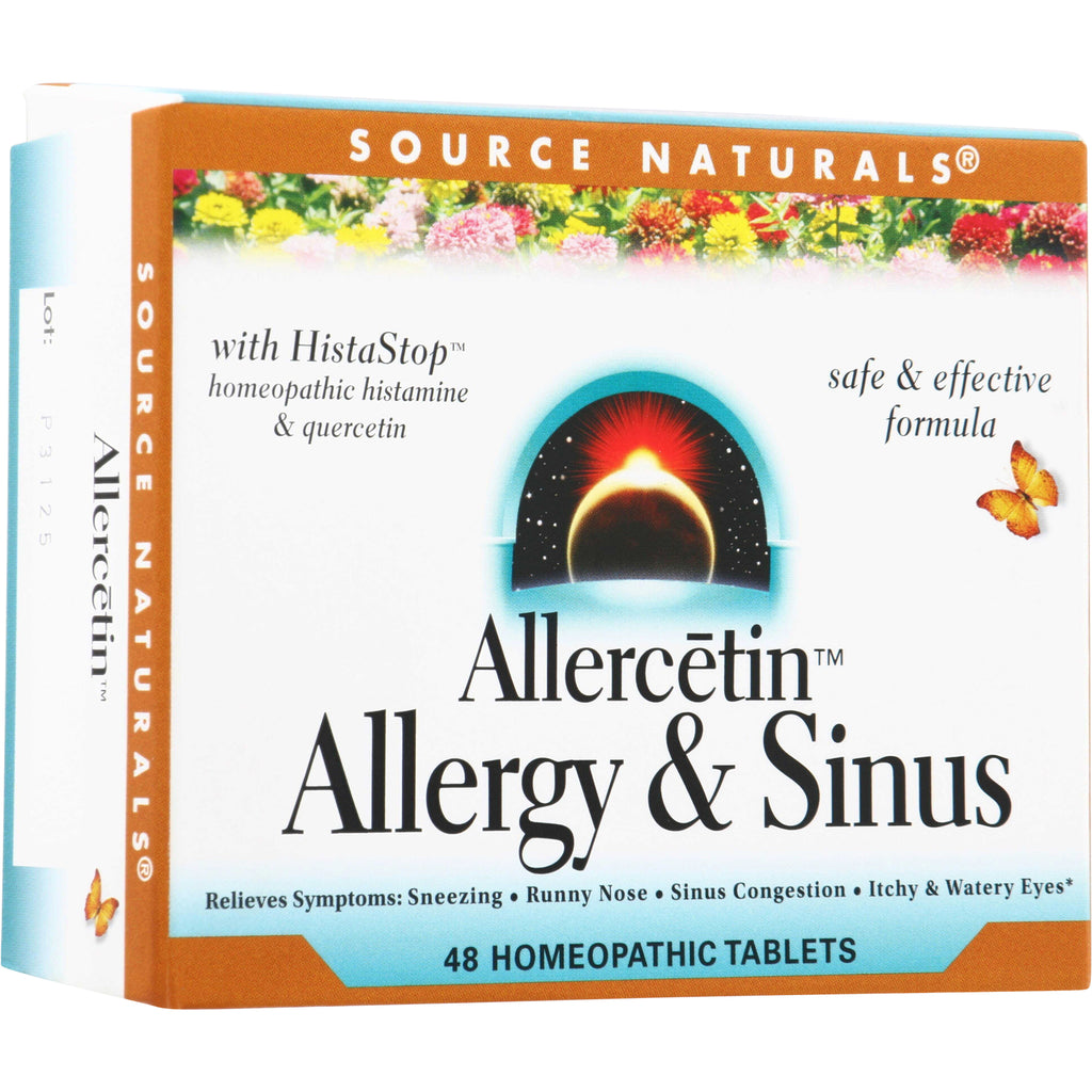 SN188 | Source Naturals Allercetin Allergy & Sinus, 48 homeopathic tablets box front - Thumbnail