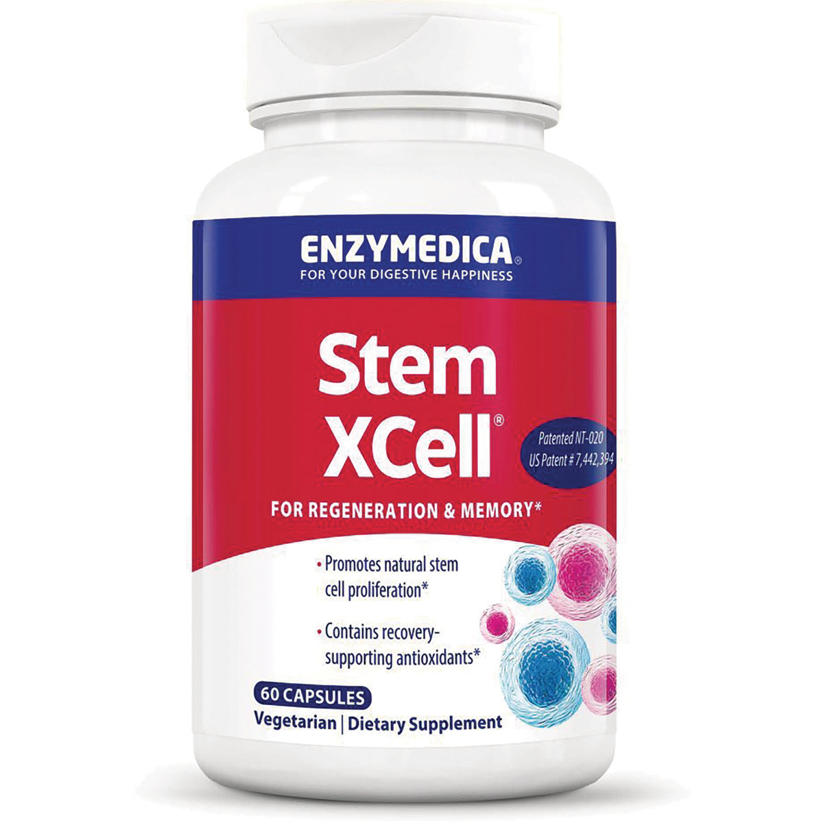 EMD041 | Enzymedica Stem XCell dietary supplement bottle front showing label Stem XCell, for regeneration & memory, 60 capsules