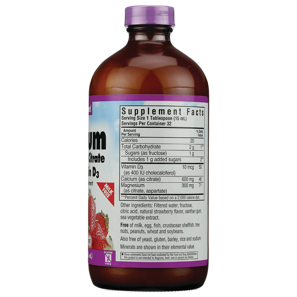 BLU093 | back of brown supplement bottle showing Supplement Facts panel, ingredient text, and strawberry graphic - Thumbnail