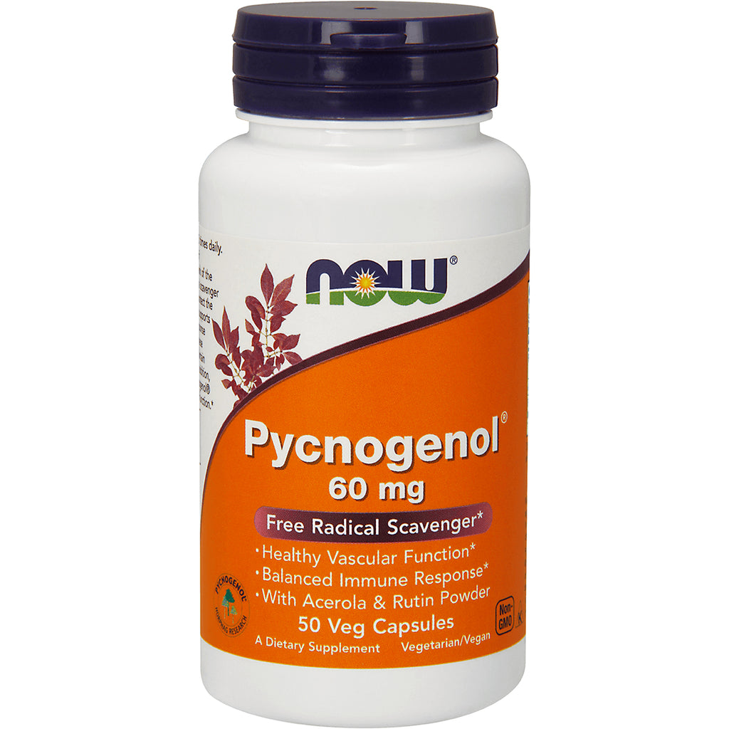 NWF1333 | NOW Pycnogenol 60 mg bottle, 50 veg capsules, orange label - Thumbnail
