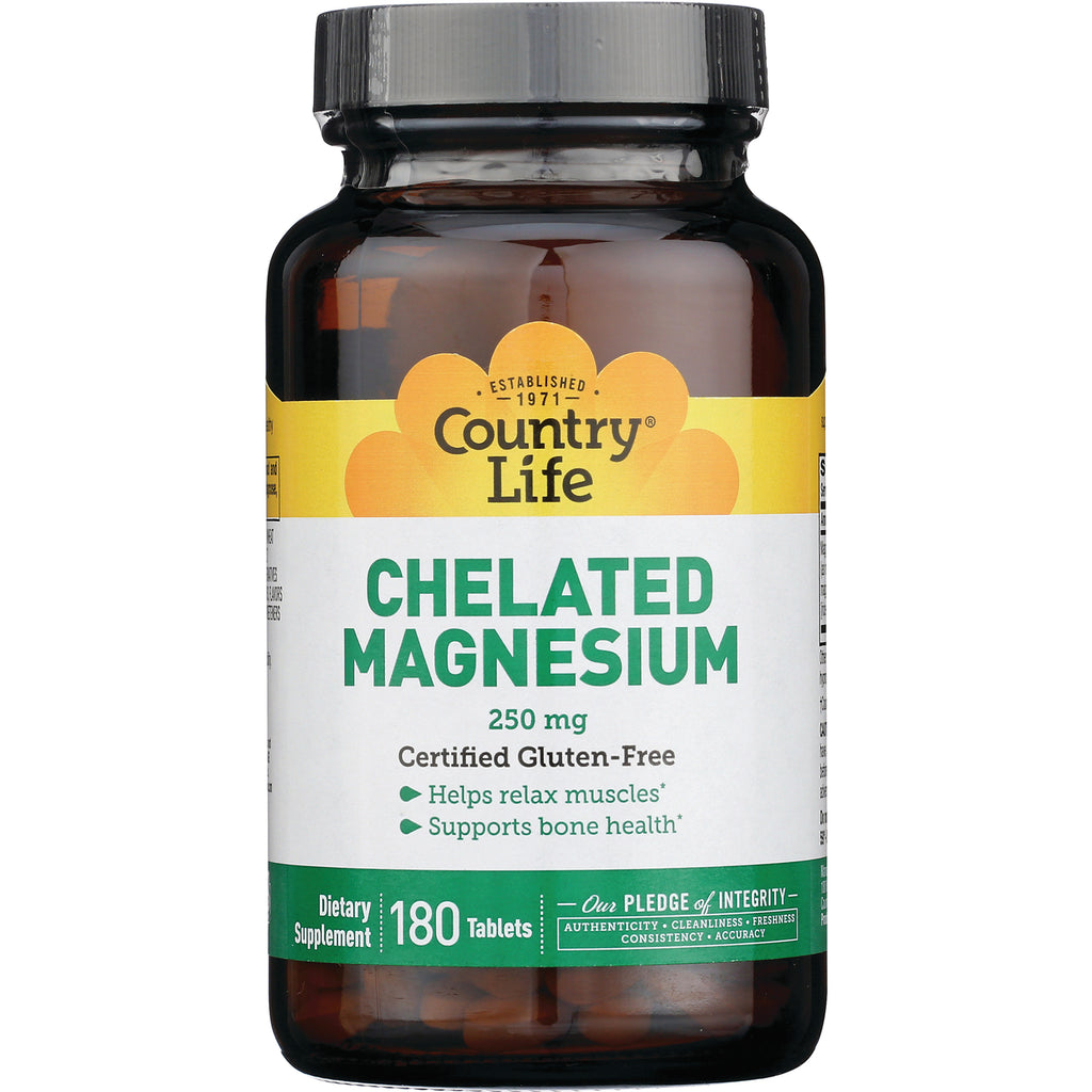 CRL203 | Country Life Chelated Magnesium 250 mg bottle, 180 tablets front label - Thumbnail