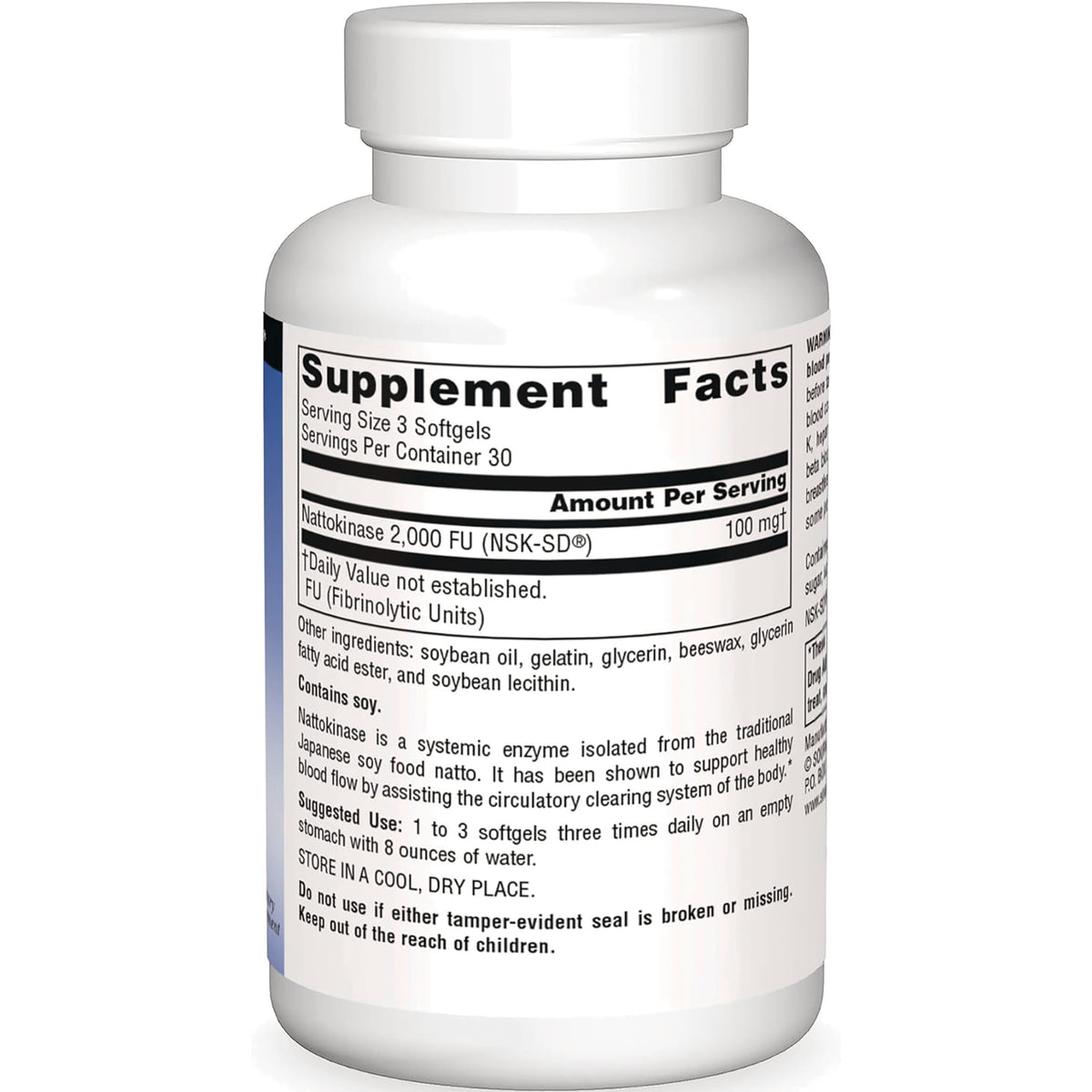 SN626 | Supplement Facts panel for Nattokinase 2,000 FU (NSK-SD), serving size 3 softgels