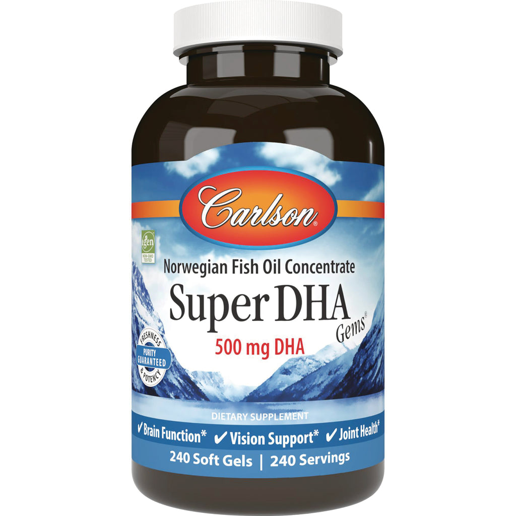 CSN272 | Carlson SuperDHA Norwegian Fish Oil Concentrate 500 mg DHA bottle, 240 soft gels - Thumbnail