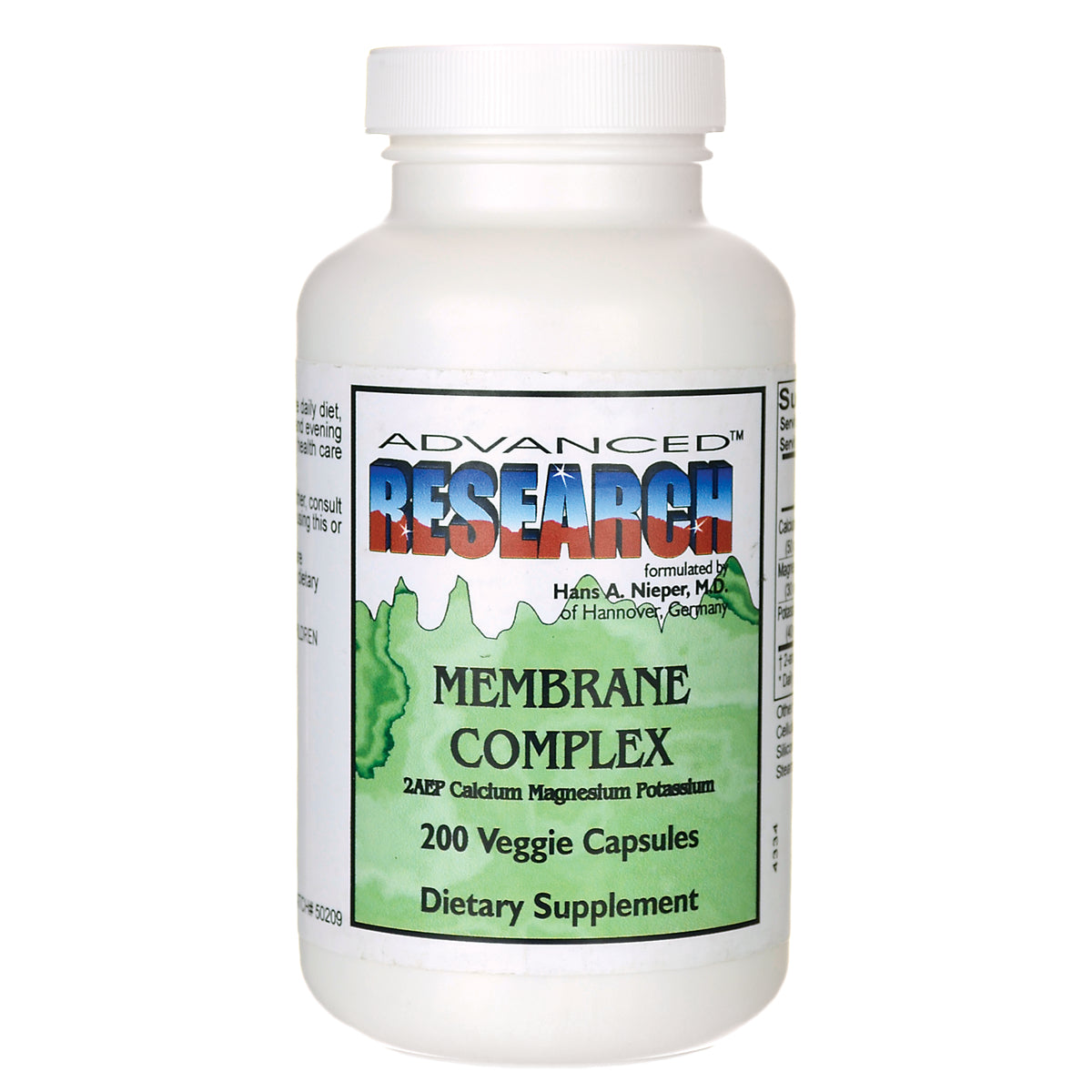 ADR024 | White bottle labeled Advanced Research Membrane Complex, 200 Veggie Capsules dietary supplement