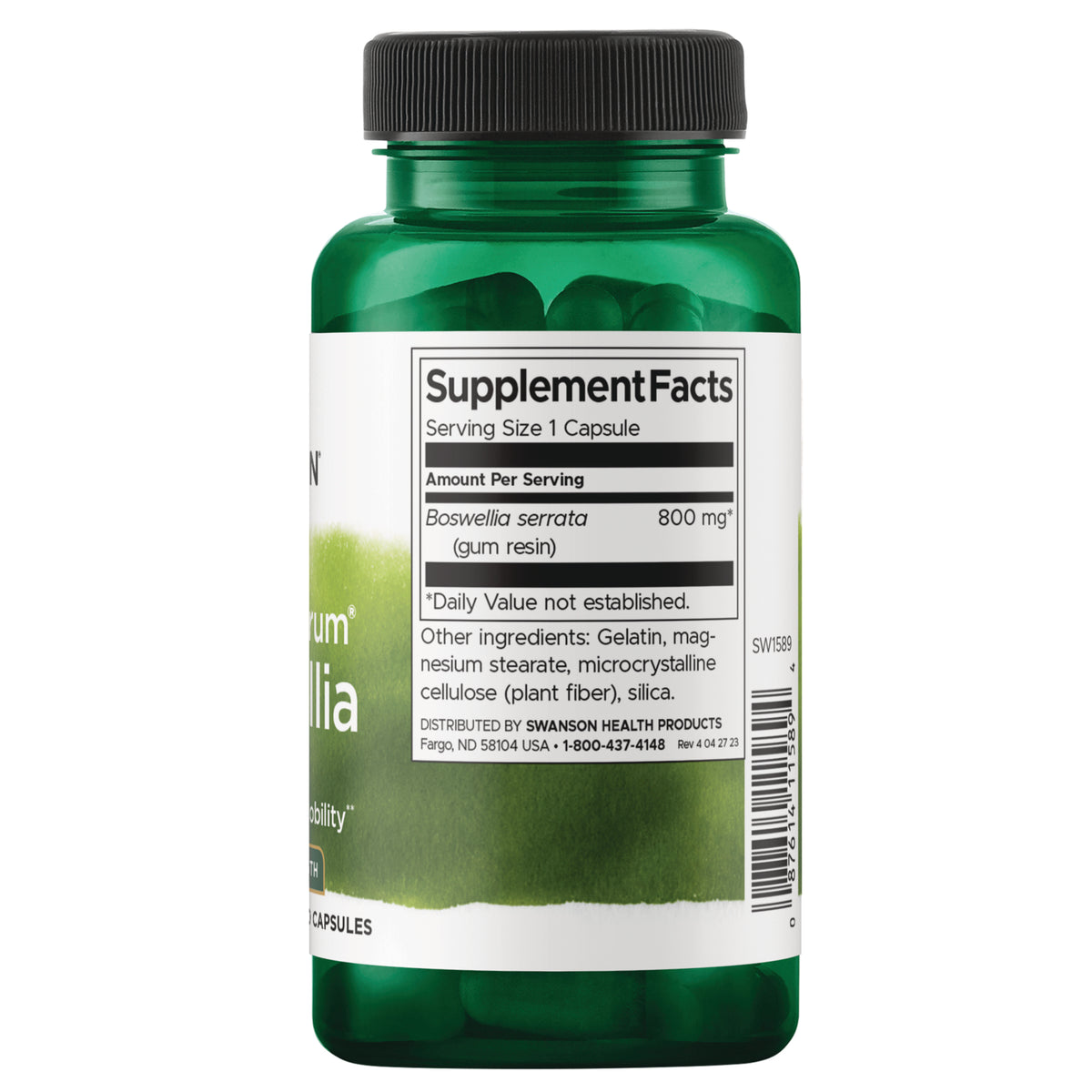 SW1589 | Back label with supplement facts and serving information