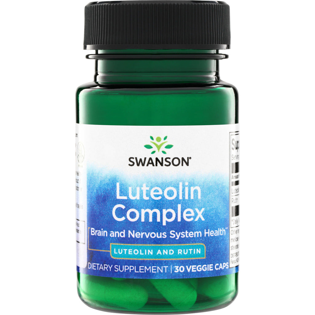 SWU835 | Swanson Luteolin Complex bottle front, Brain and Nervous System Health, Luteolin and Rutin, 30 veggie caps - Thumbnail
