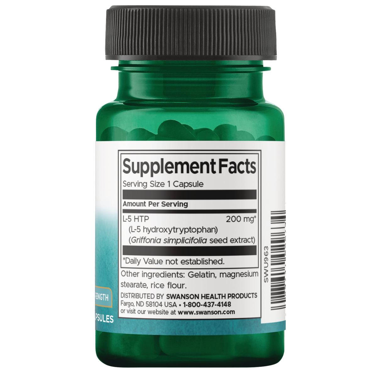 SWU963 | Back label with suppplement facts and serving information