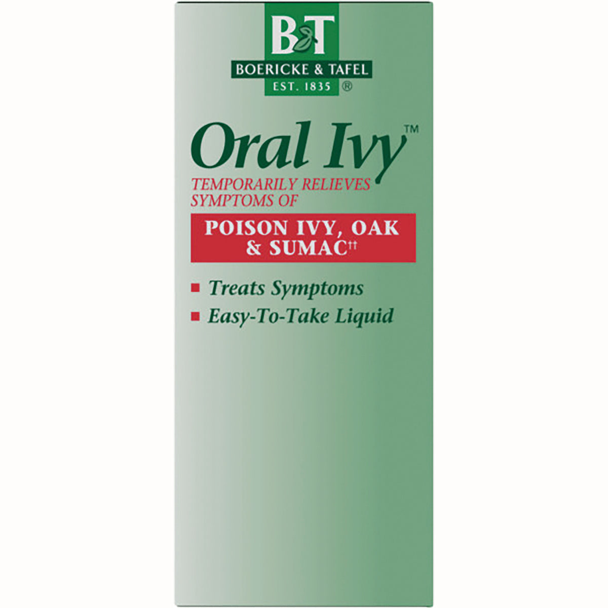 BRK054 | Oral Ivy liquid packaging panel reading POISON IVY, OAK & SUMAC; treats symptoms, easy-to-take liquid