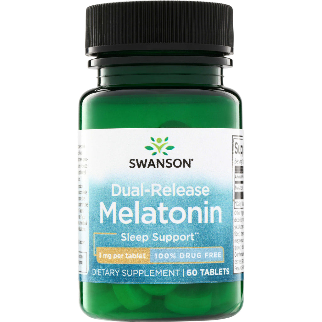 SWU114 | Swanson Dual-Release Melatonin sleep support, 3 mg per tablet, 60 tablets bottle front - Thumbnail