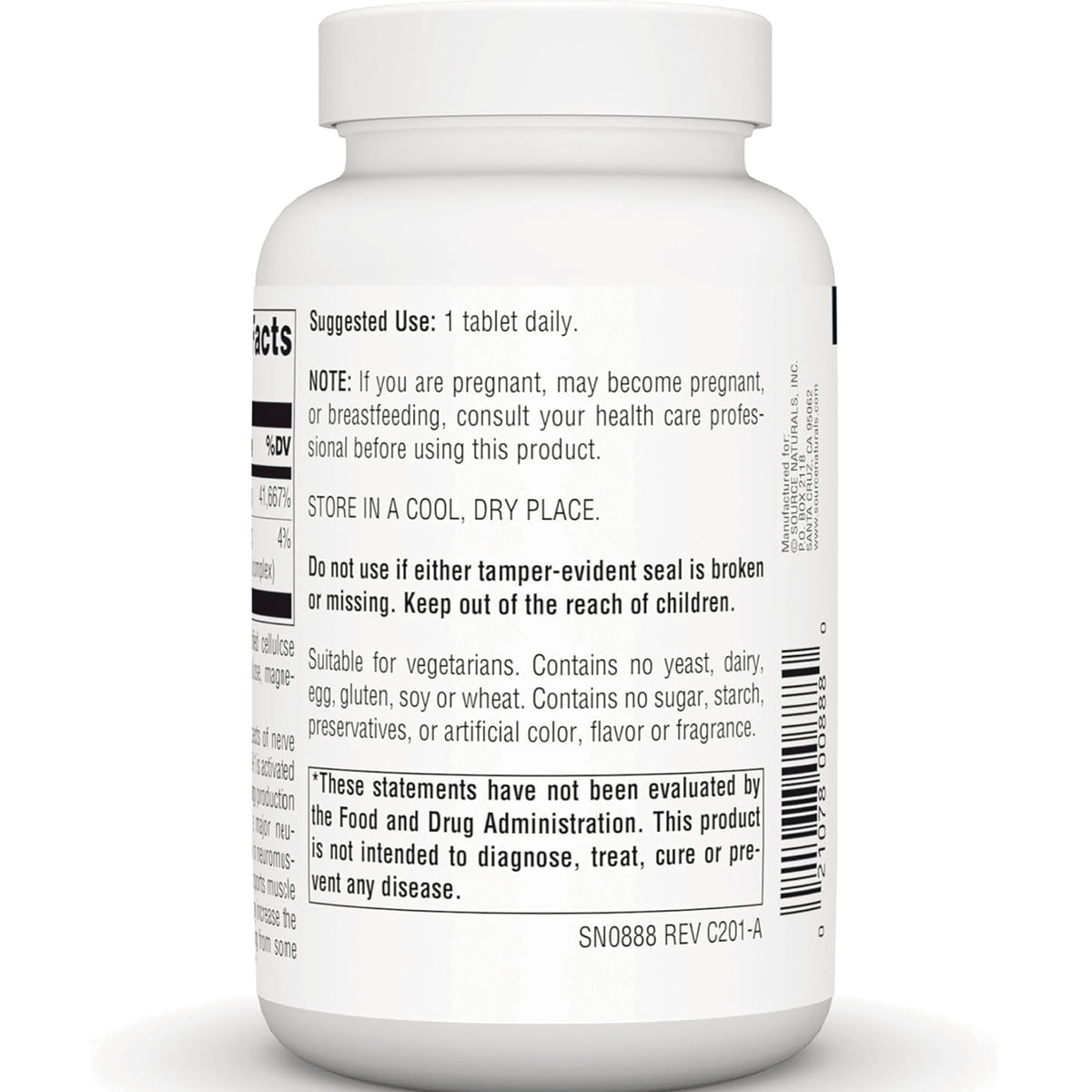 SN668 | Back label with suggested use, warnings, storage directions, and barcode