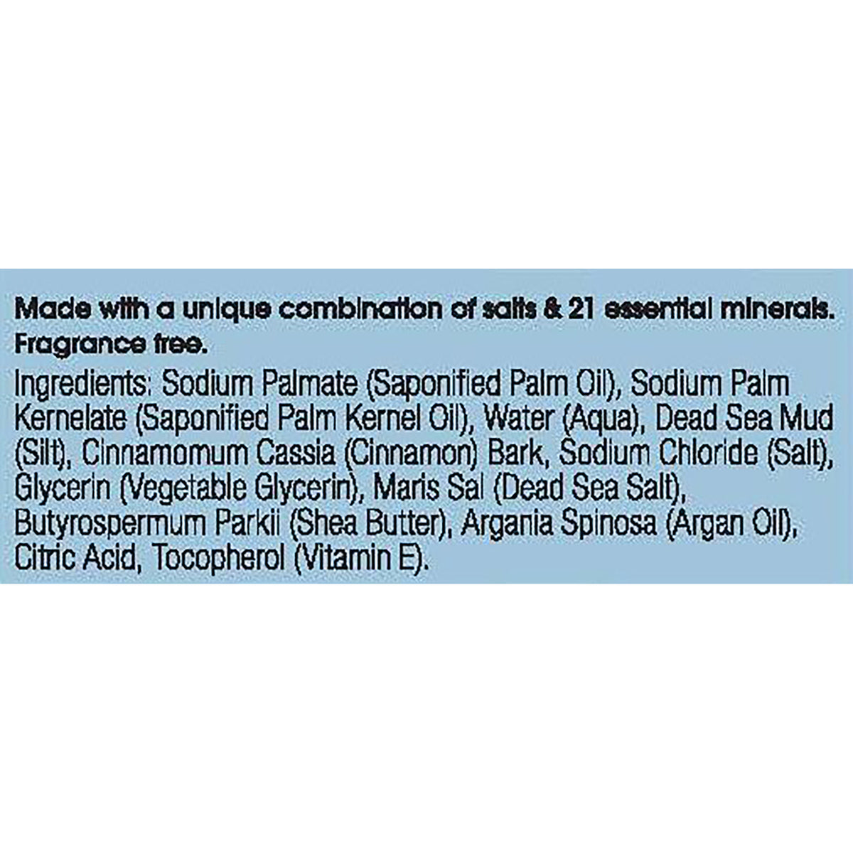 OWN006 | back label with ingredients listing Dead Sea Mud, shea butter, argan oil