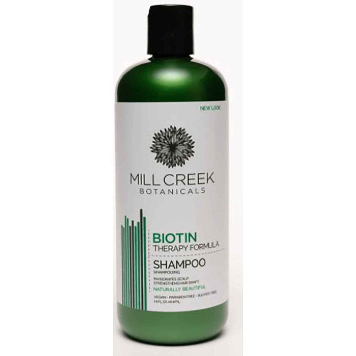 MCB008 | Mill Creek Botanicals Biotin Therapy Formula shampoo bottle with green cap and white label