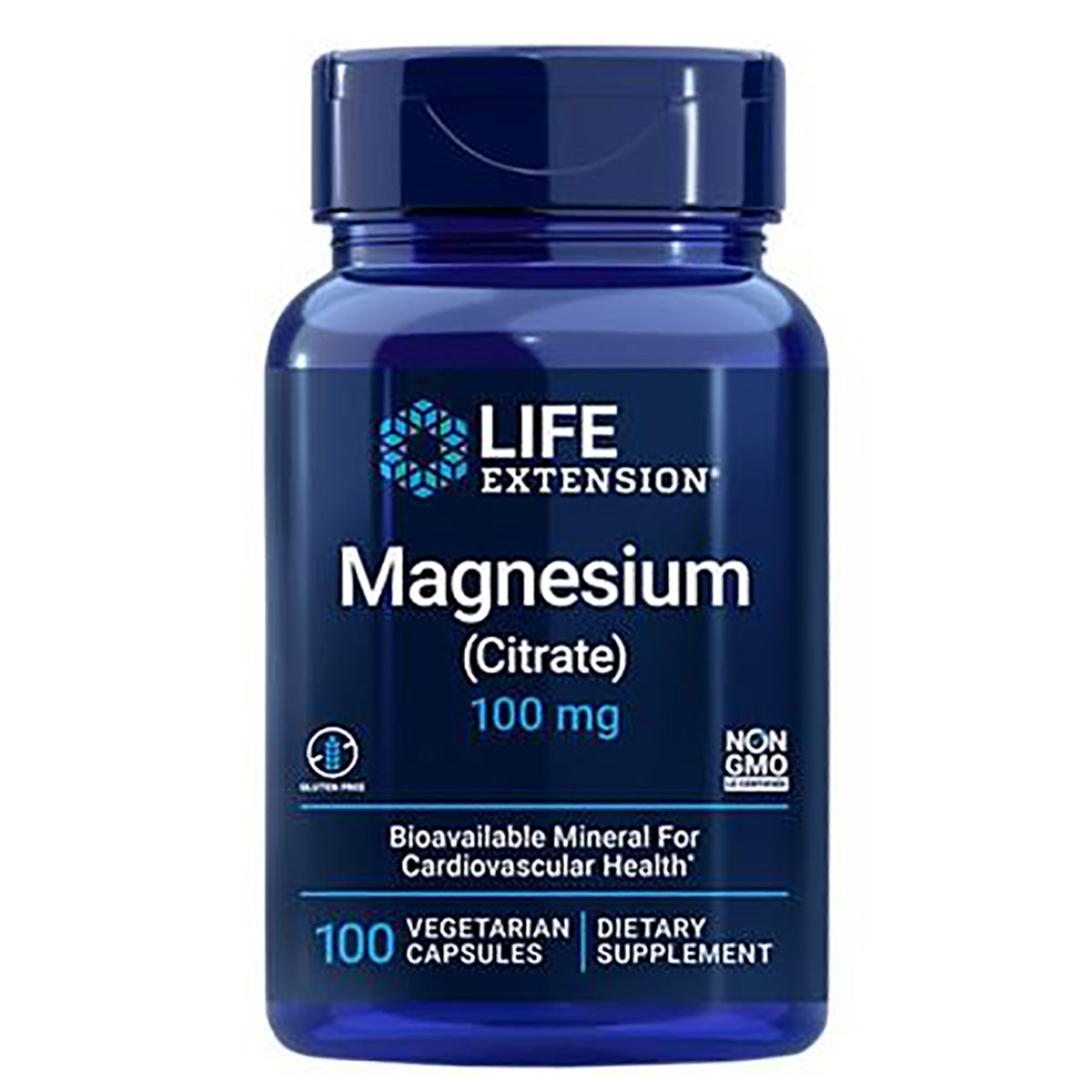 LE194 | Life Extension Magnesium (Citrate) 100 mg blue bottle, 100 vegetarian capsules dietary supplement