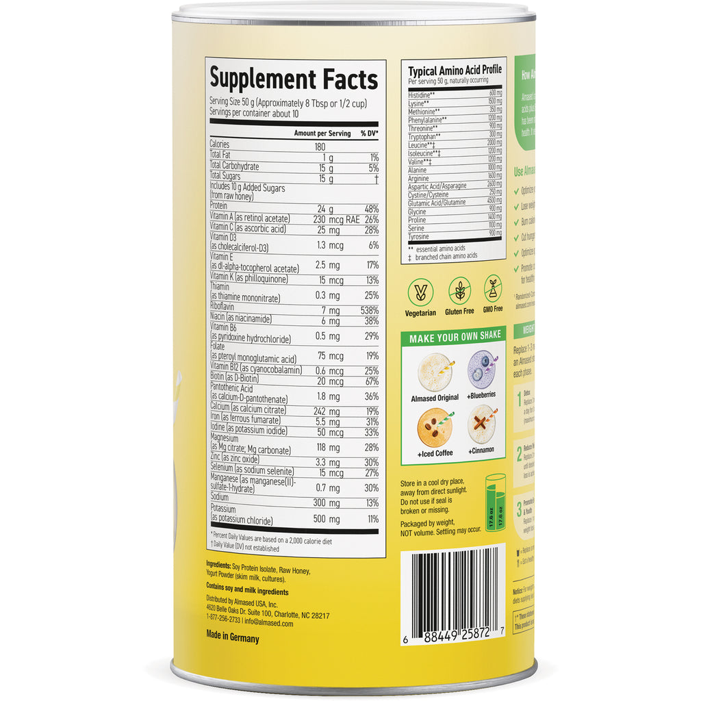 ALM001 | Supplement Facts and Typical Amino Acid Profile panel with barcode and shake mix ideas - Thumbnail