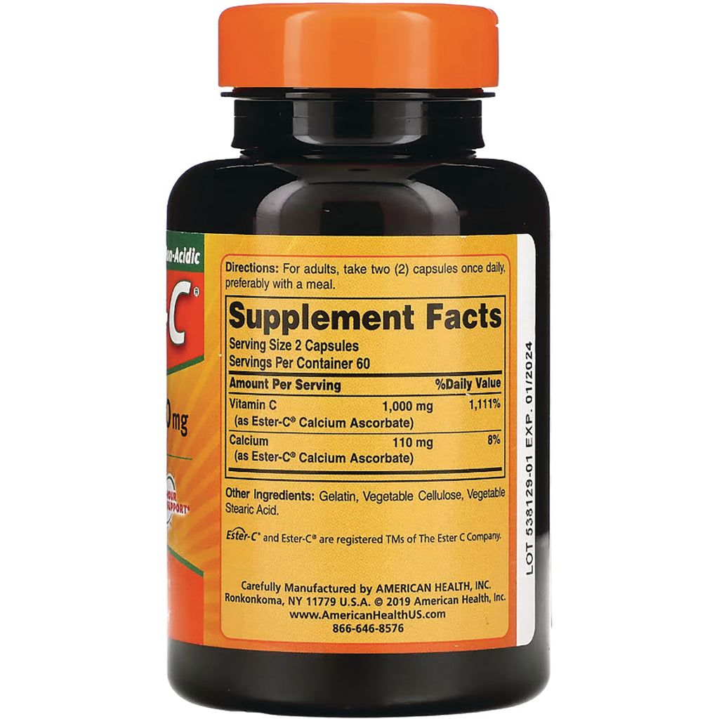 AM114 | Back label showing Supplement Facts panel with Vitamin C 1,000 mg and serving size 2 capsules - Thumbnail