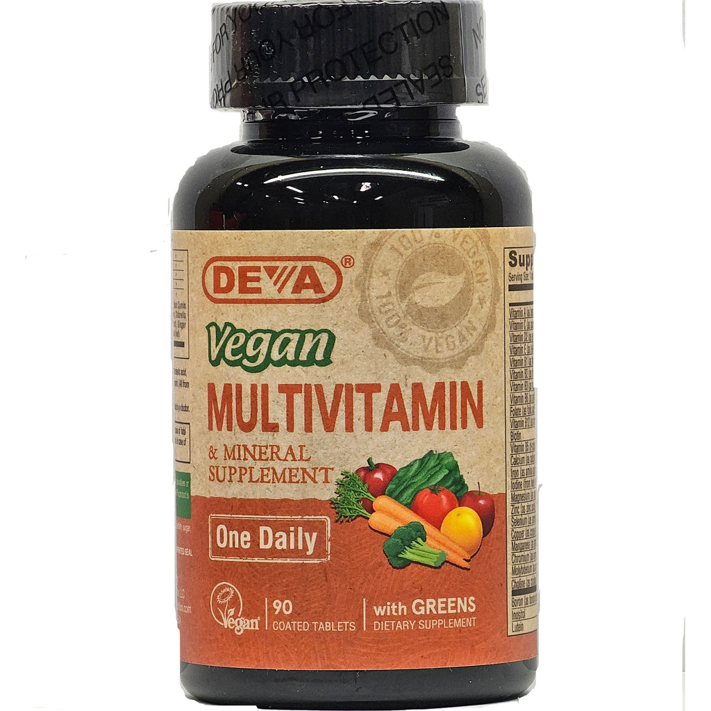 DEV001 | DEVA Vegan Multivitamin One Daily bottle, 90 coated tablets, with greens label - Thumbnail