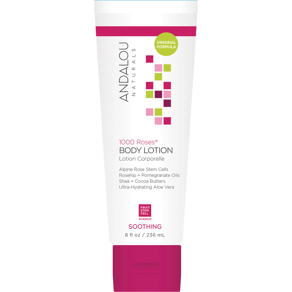 ADN082 | Andalou Naturals 1000 Roses Body Lotion, Soothing, Original Formula, 8 fl oz / 236 mL