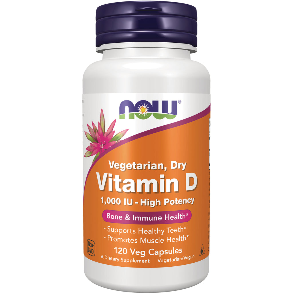 NWF111 | NOW Vegetarian Dry Vitamin D 1,000 IU bottle label, 120 veg capsules - Thumbnail