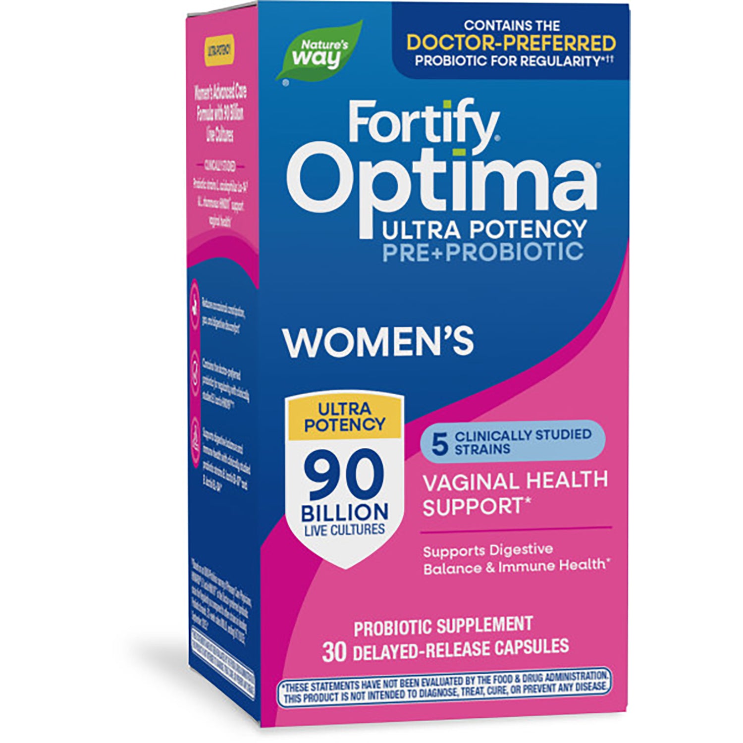 NW853 | Nature's Way Optima Probiotic Fortify Women's ultra potency box, 30 delayed-release capsules for vaginal and digestive health