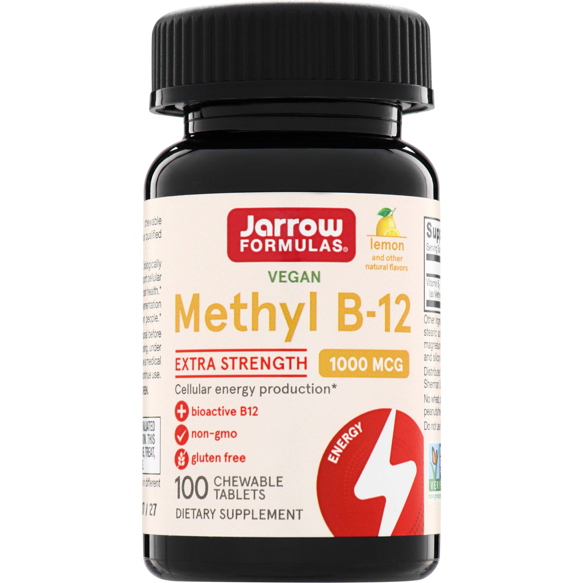 JR029 | Jarrow Formulas Methyl B-12 Extra Strength 1000 mcg, lemon flavor, 100 chewable tablets