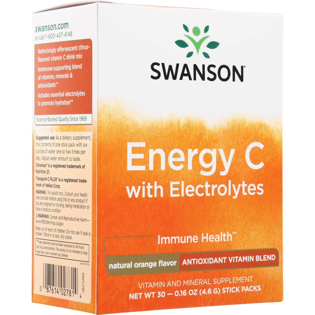 SWU781 | Swanson Energy C with Electrolytes orange box front showing brand, product name, and natural orange flavor - Thumbnail
