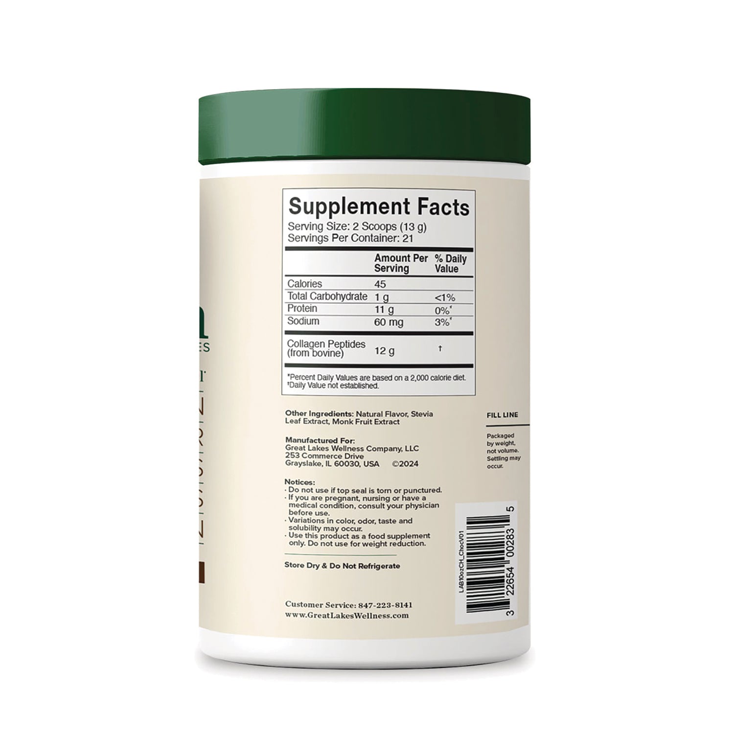 GLK013 | Back label showing Supplement Facts panel, ingredient list and barcode
