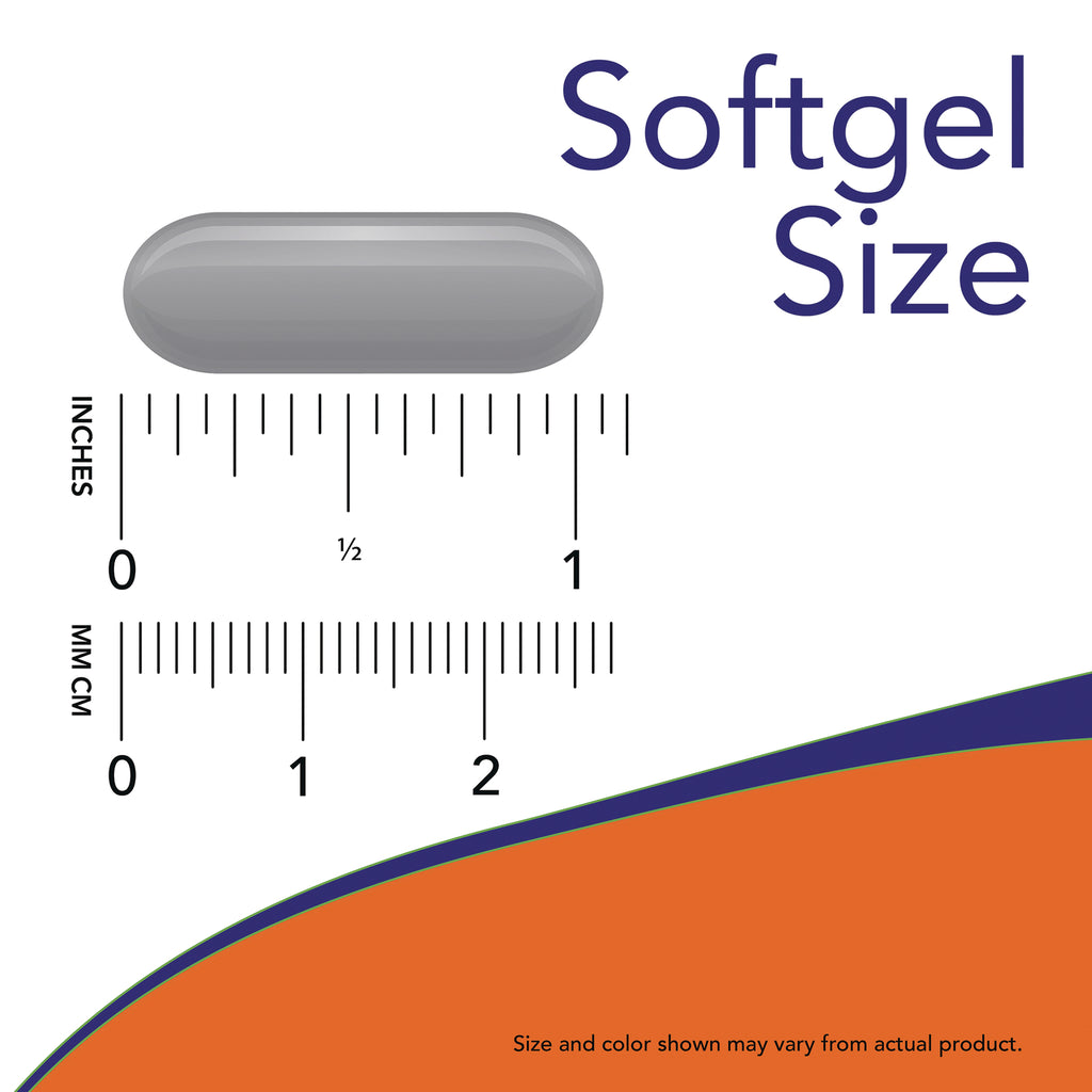 NWF798 | Gray softgel capsule above inch and mm rulers showing size, labeled Softgel Size - Thumbnail