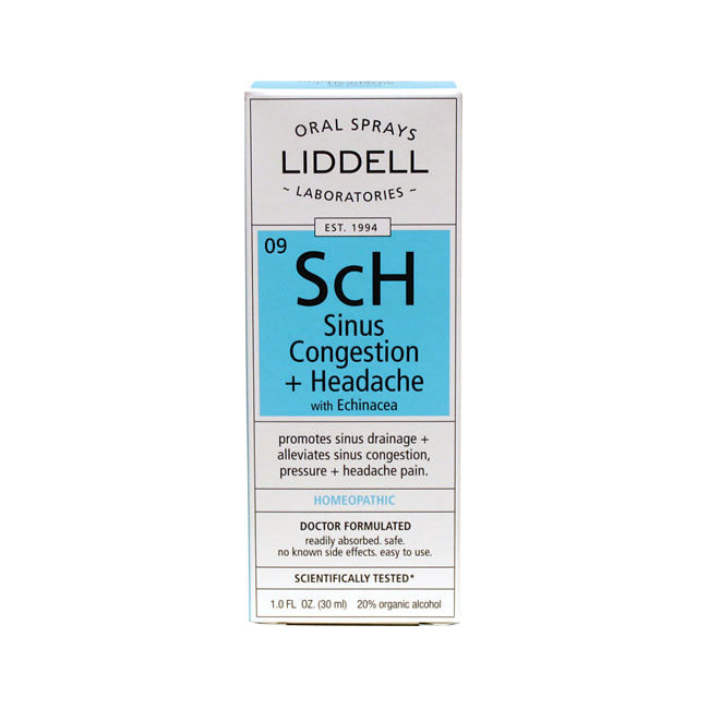 LID003 | Liddell oral spray box labeled ScH Sinus Congestion + Headache with Echinacea, front panel