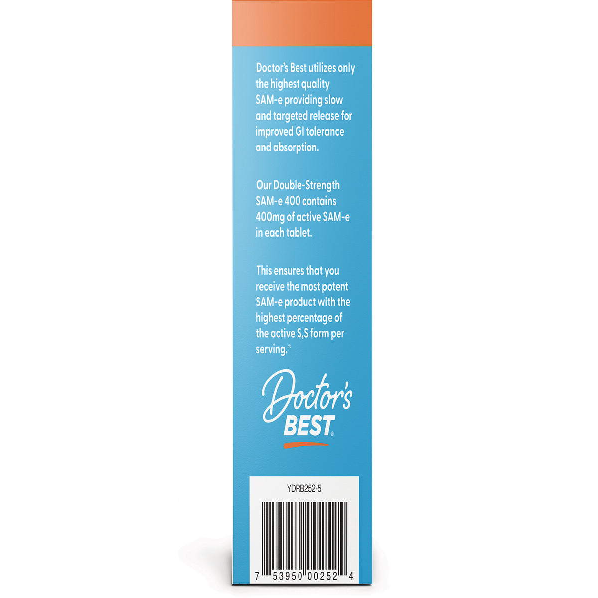 DB185 | blue side panel with Doctor's Best logo, SAM-e 400 product information text and barcode