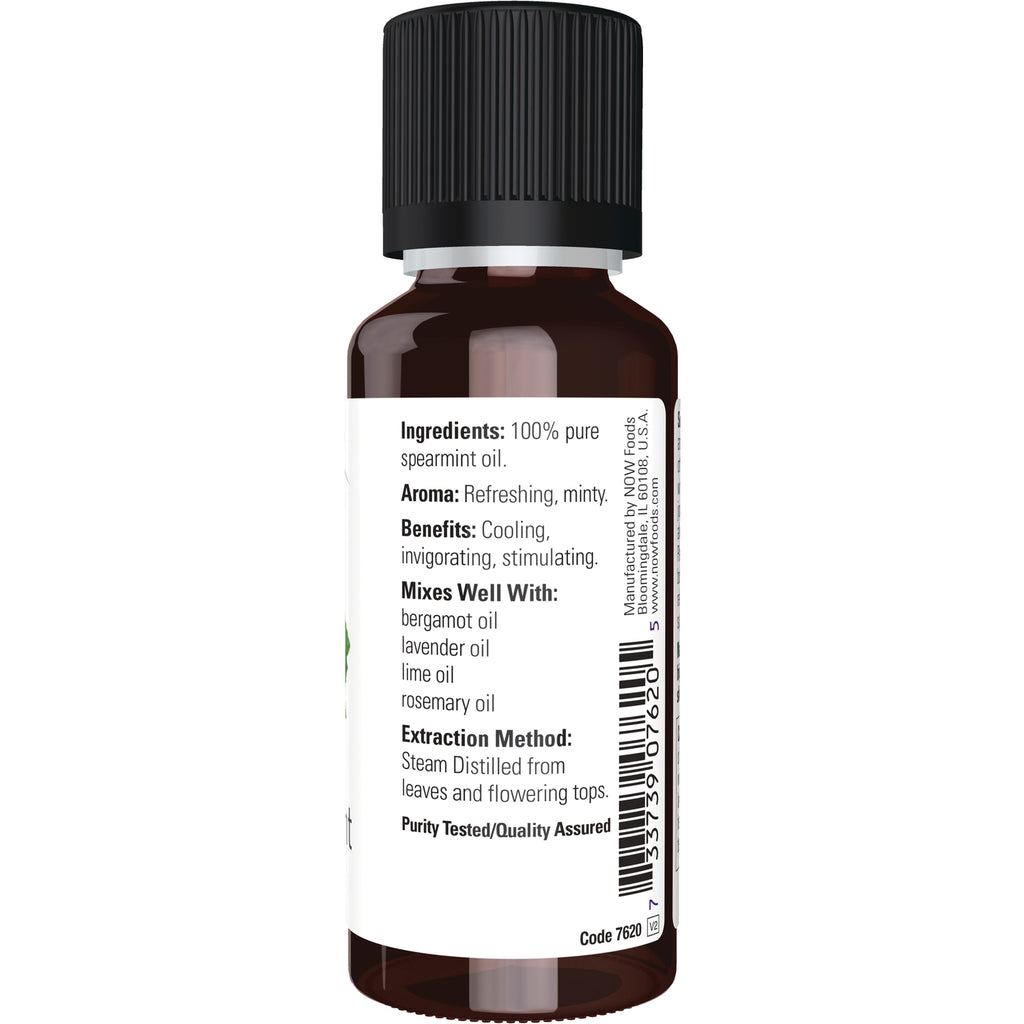 NWF636 | Back label of amber essential oil bottle showing ingredients, benefits, mixing suggestions, extraction method and barcode - Thumbnail