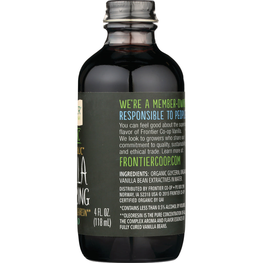 FNP050 | Back label of dark glass bottle showing FRONTIERCOOP.COM member-owned statement, ingredients and 4 fl oz (118 mL) - Thumbnail