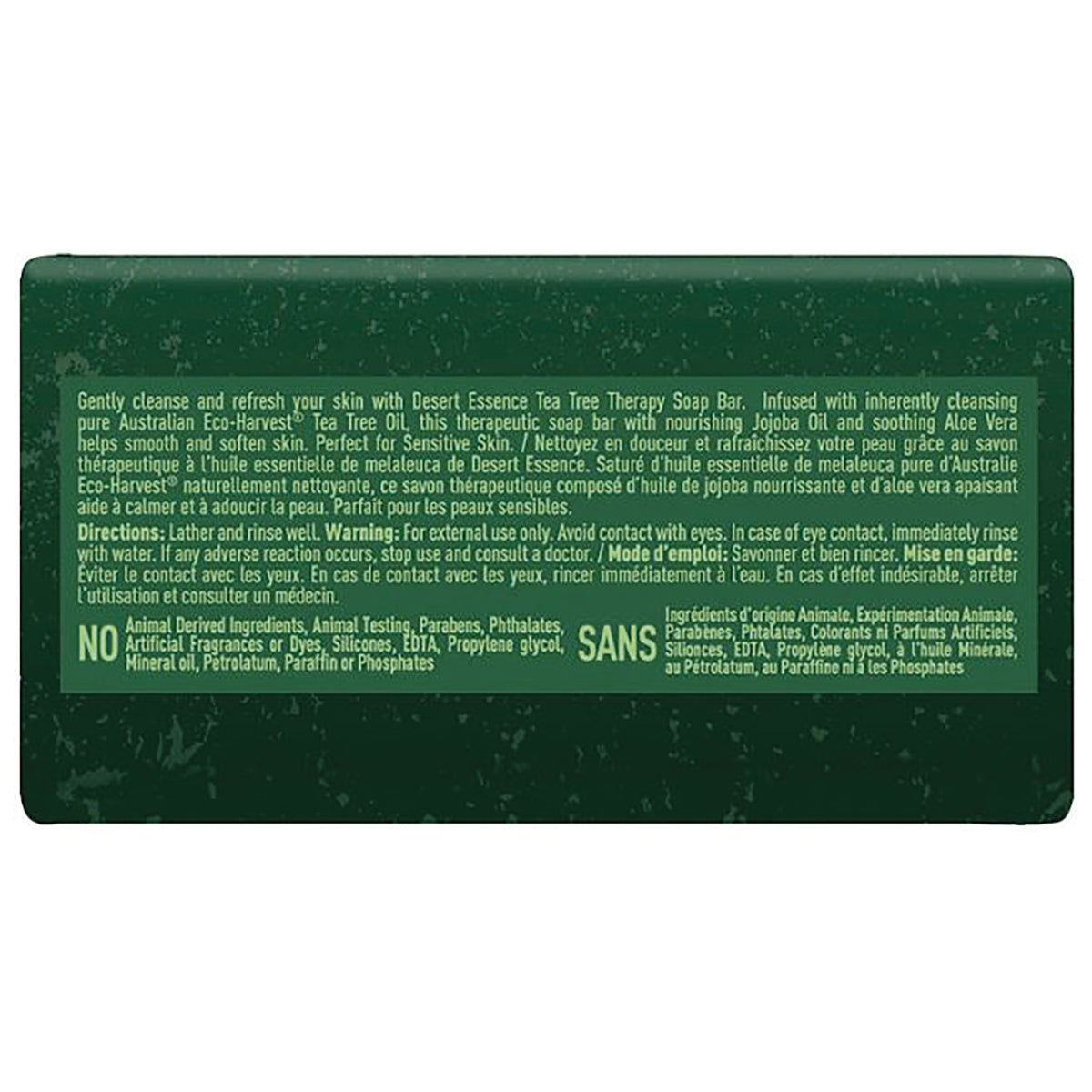 DST087 | Green soap bar back packaging showing directions, warnings, ingredients and NO and SANS labels