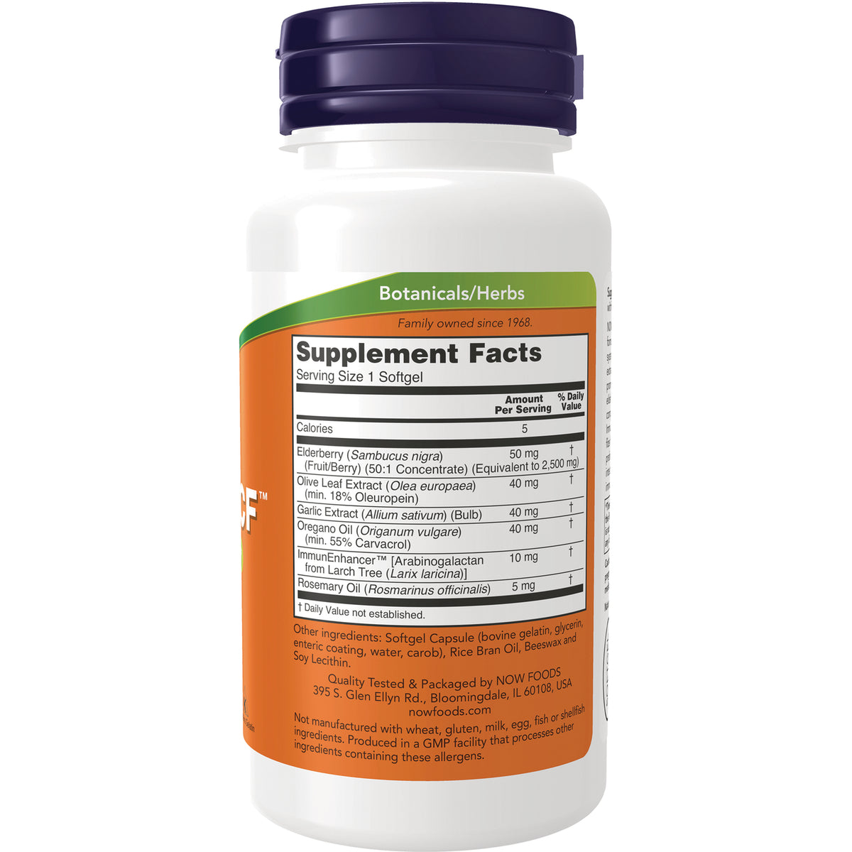 NWF281 | Back label showing Supplement Facts panel and ingredient list on white bottle