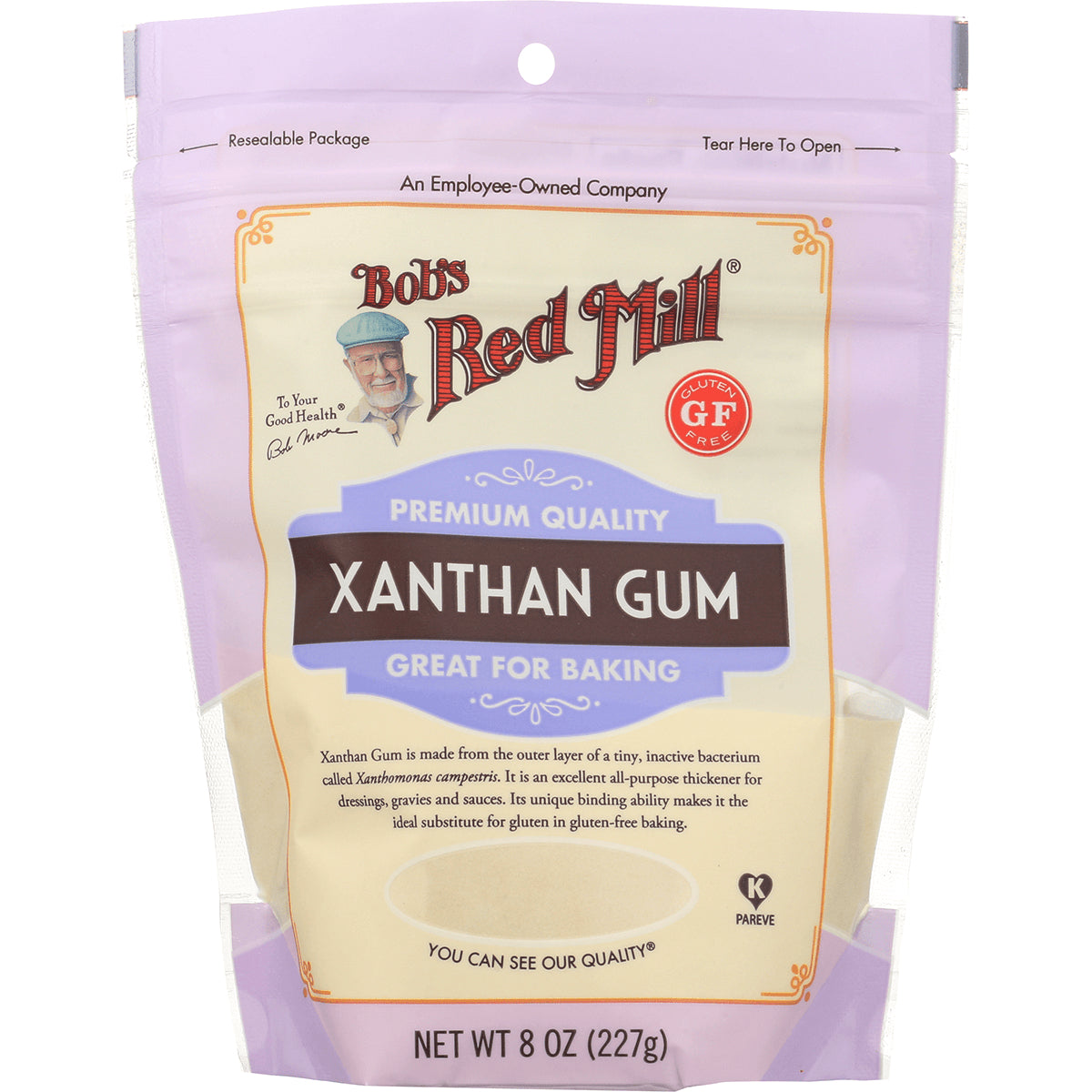 BOB293 | Bob's Red Mill Xanthan Gum resealable pouch front showing Premium Quality label and net wt 8 oz (227g)