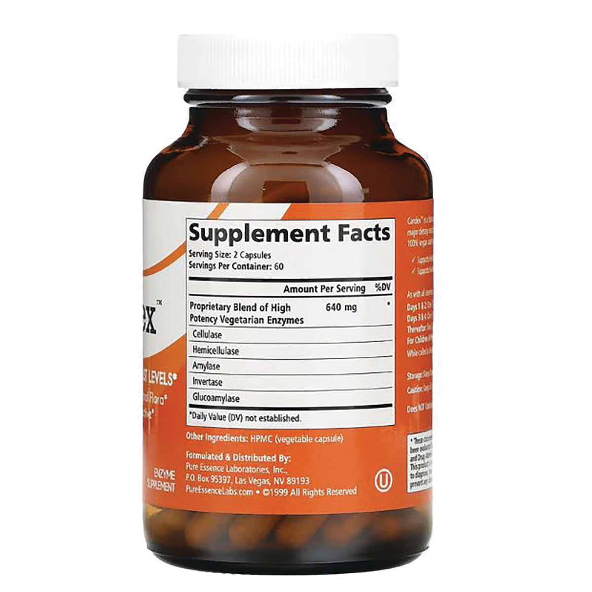 PEL004 | back of brown supplement bottle showing Supplement Facts panel and ingredient list
