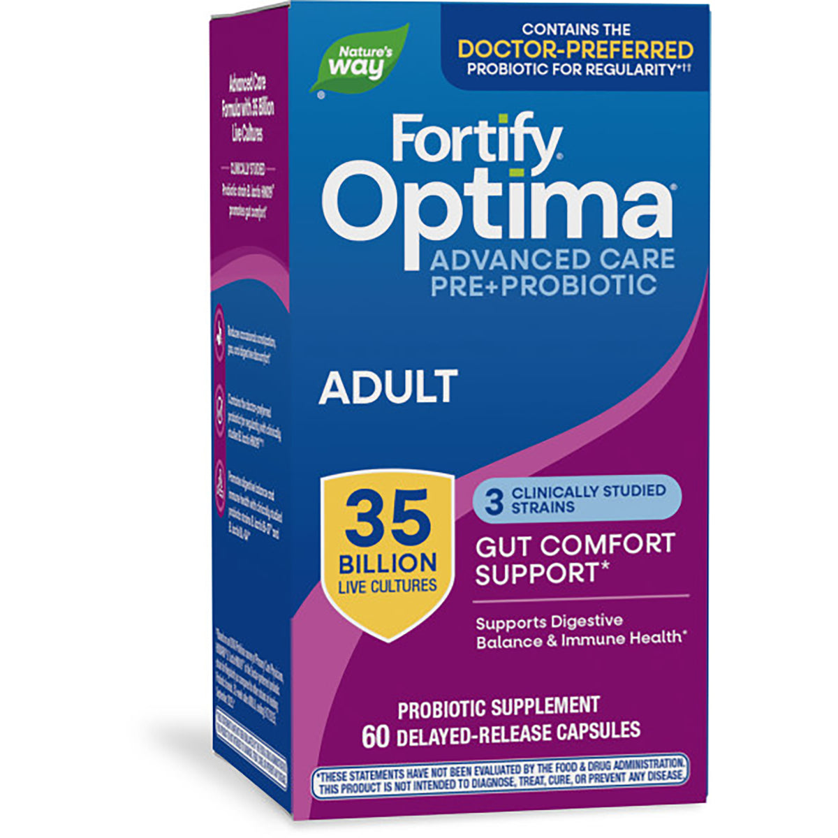 NW802 | Nature's Way Optima Probiotic Fortify box, 60 delayed-release capsules, 35 billion live cultures, plant-based prebiotic fiber