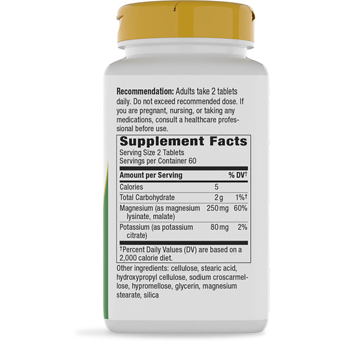 ET134 | back of dark supplement bottle showing Supplement Facts panel, serving size, ingredients and warnings
