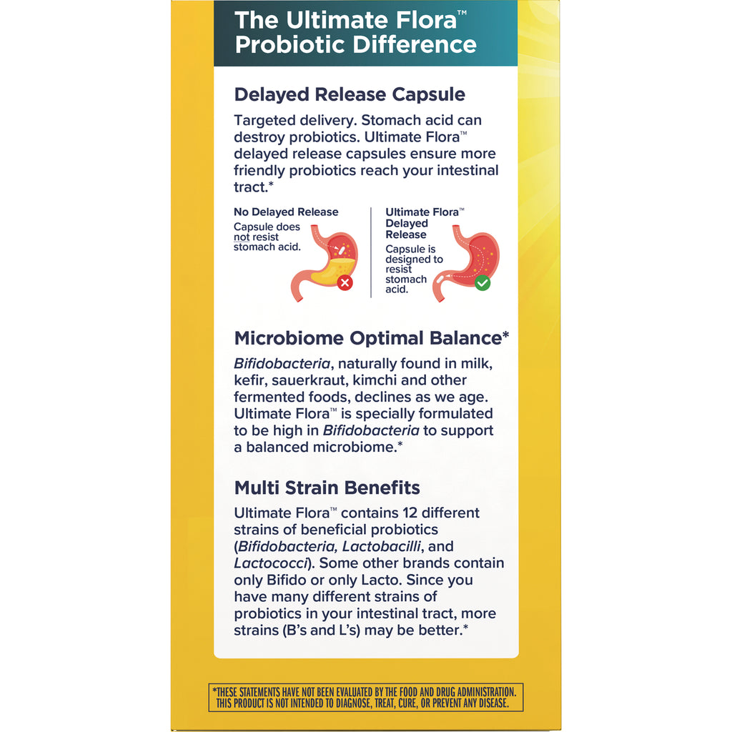 RNL252 | back panel of probiotic box describing delayed release capsules, microbiome balance and multi strain benefits - Thumbnail