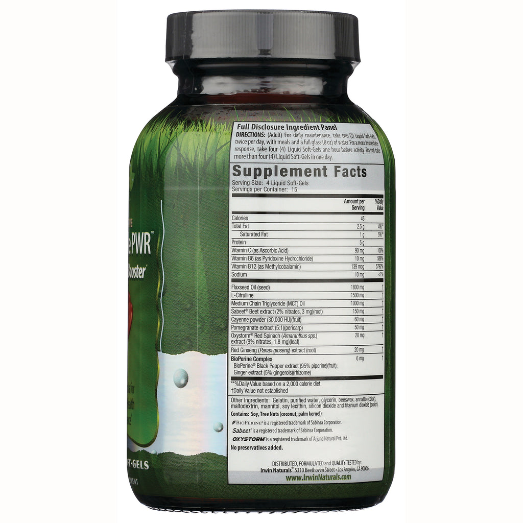 IR281 | supplement facts and ingredient panel on back of green supplement bottle showing serving size and nutrients - Thumbnail