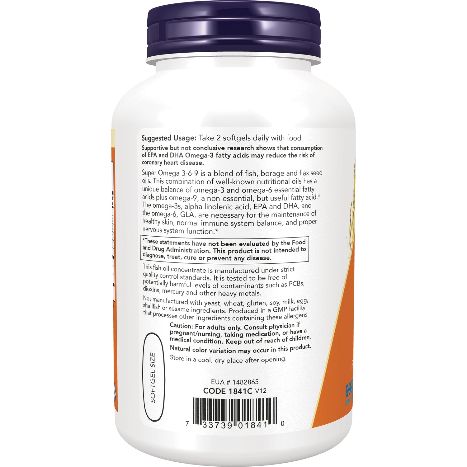 NWF152 | Back label showing suggested usage, warnings, and barcode on white supplement bottle