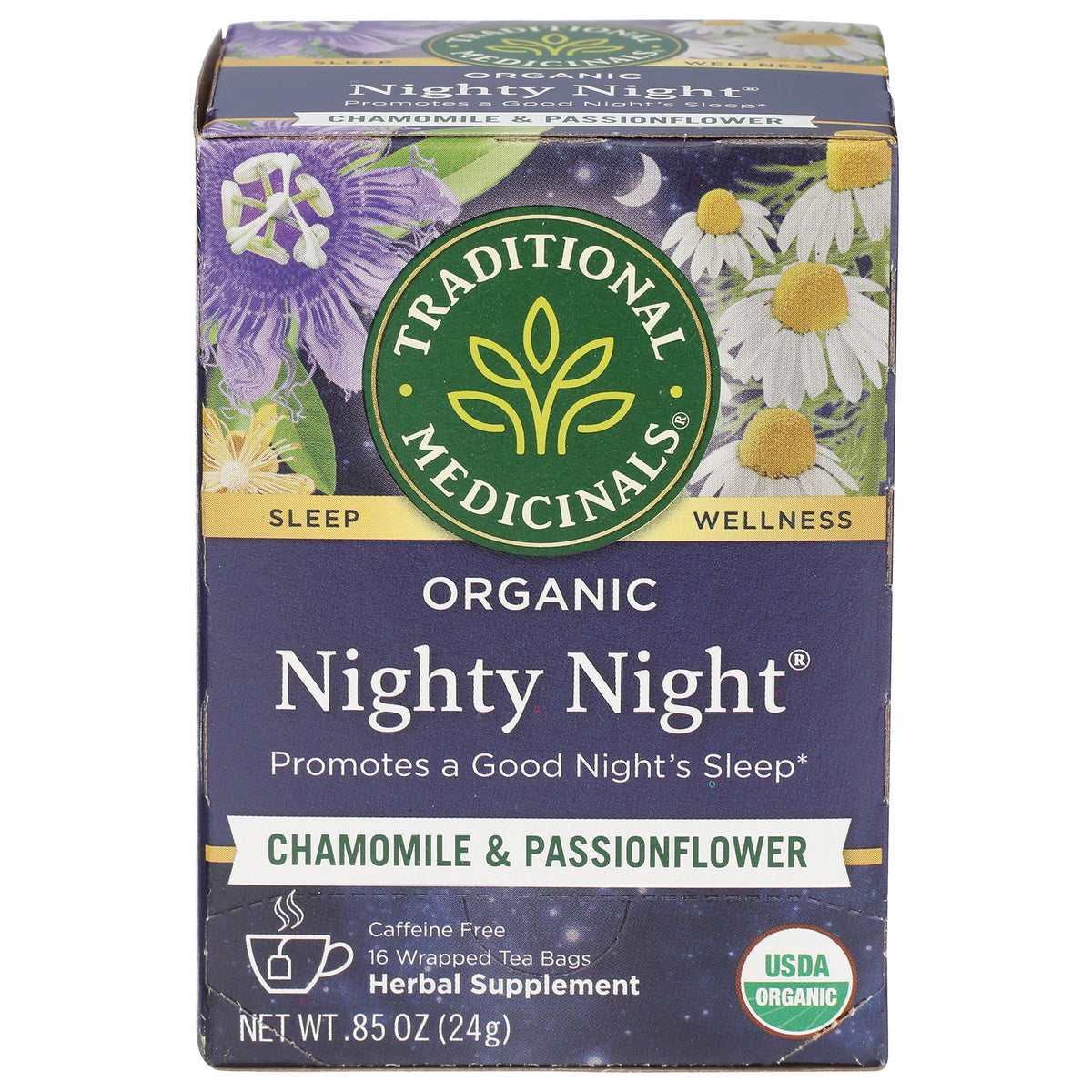 TMD008 | Traditional Medicinals Organic Nighty Night tea, Chamomile & Passionflower, 16 wrapped tea bags