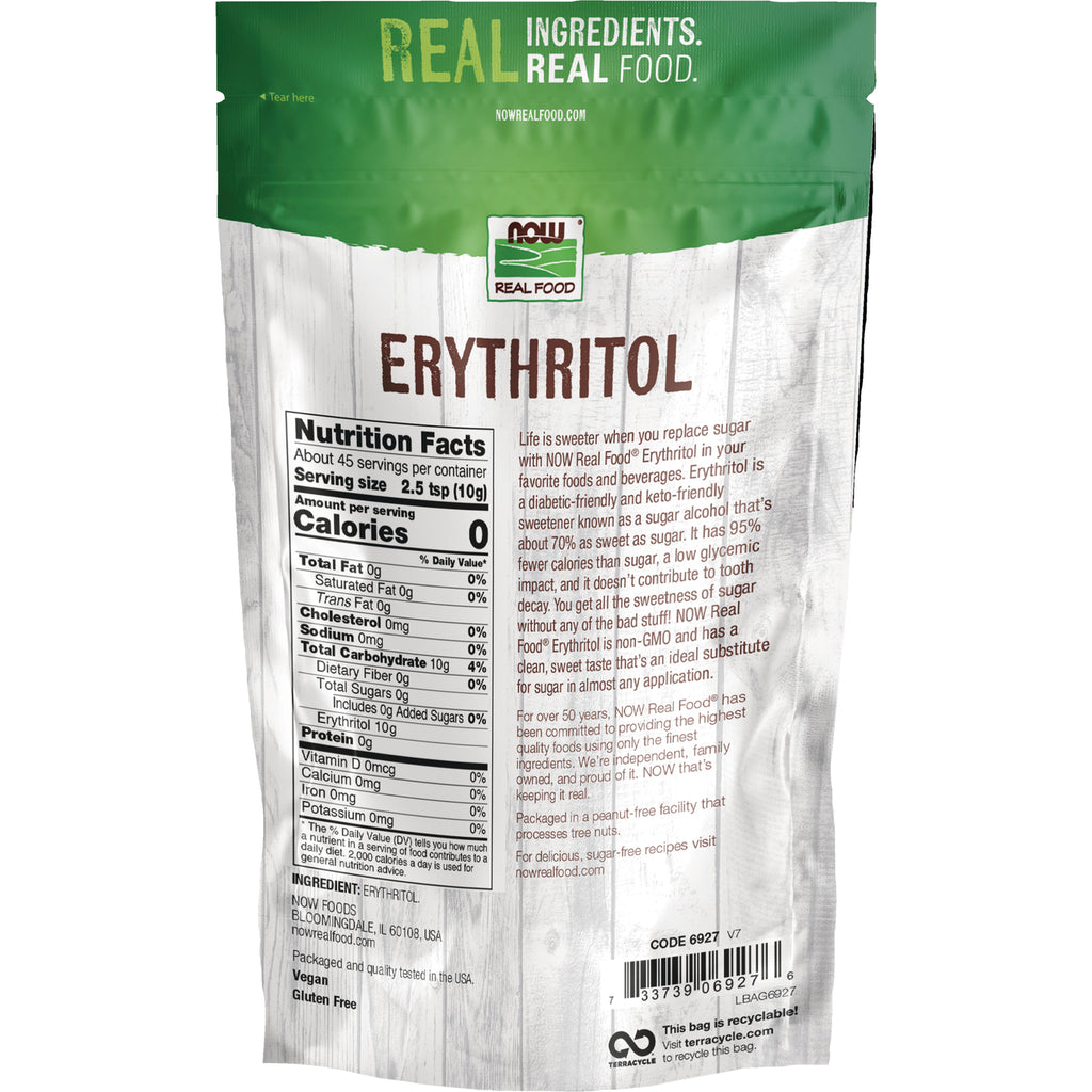 NWF207 | Back of ERYTHRITOL pouch showing nutrition facts panel, ingredient list, barcode and product description - Thumbnail
