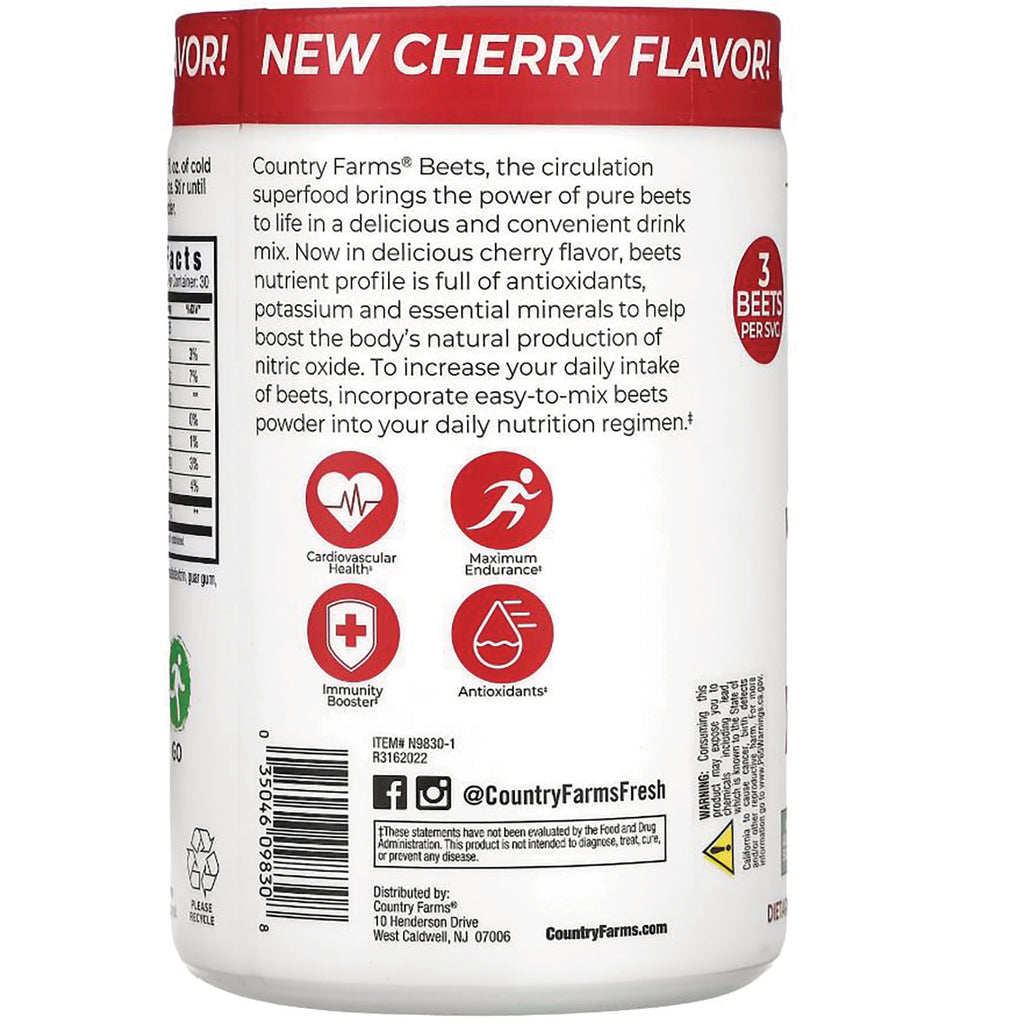 CFR008 | back label of Country Farms beets powder with product description, health icons, and barcode - Thumbnail