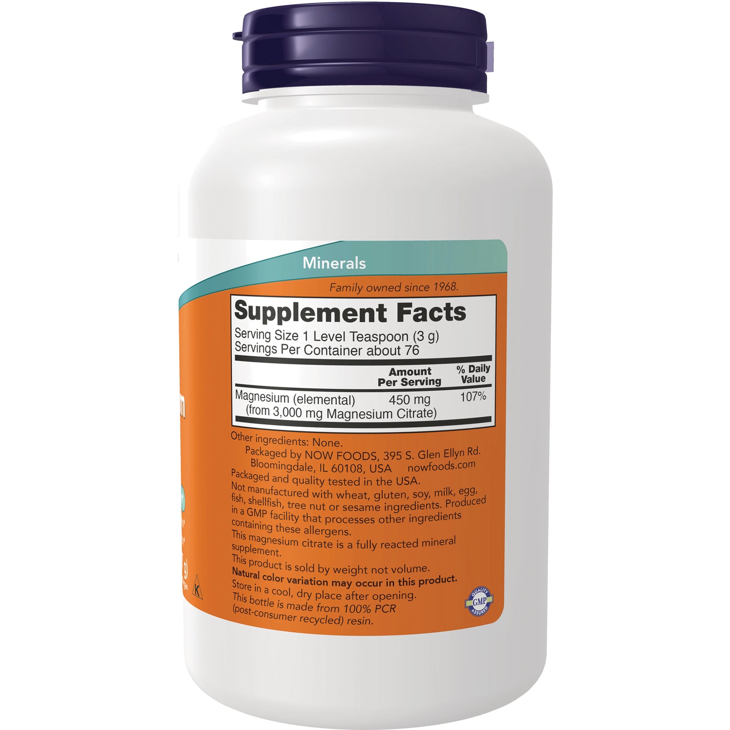 NWF620 | back label with Supplement Facts panel showing Magnesium 450 mg and packaging information