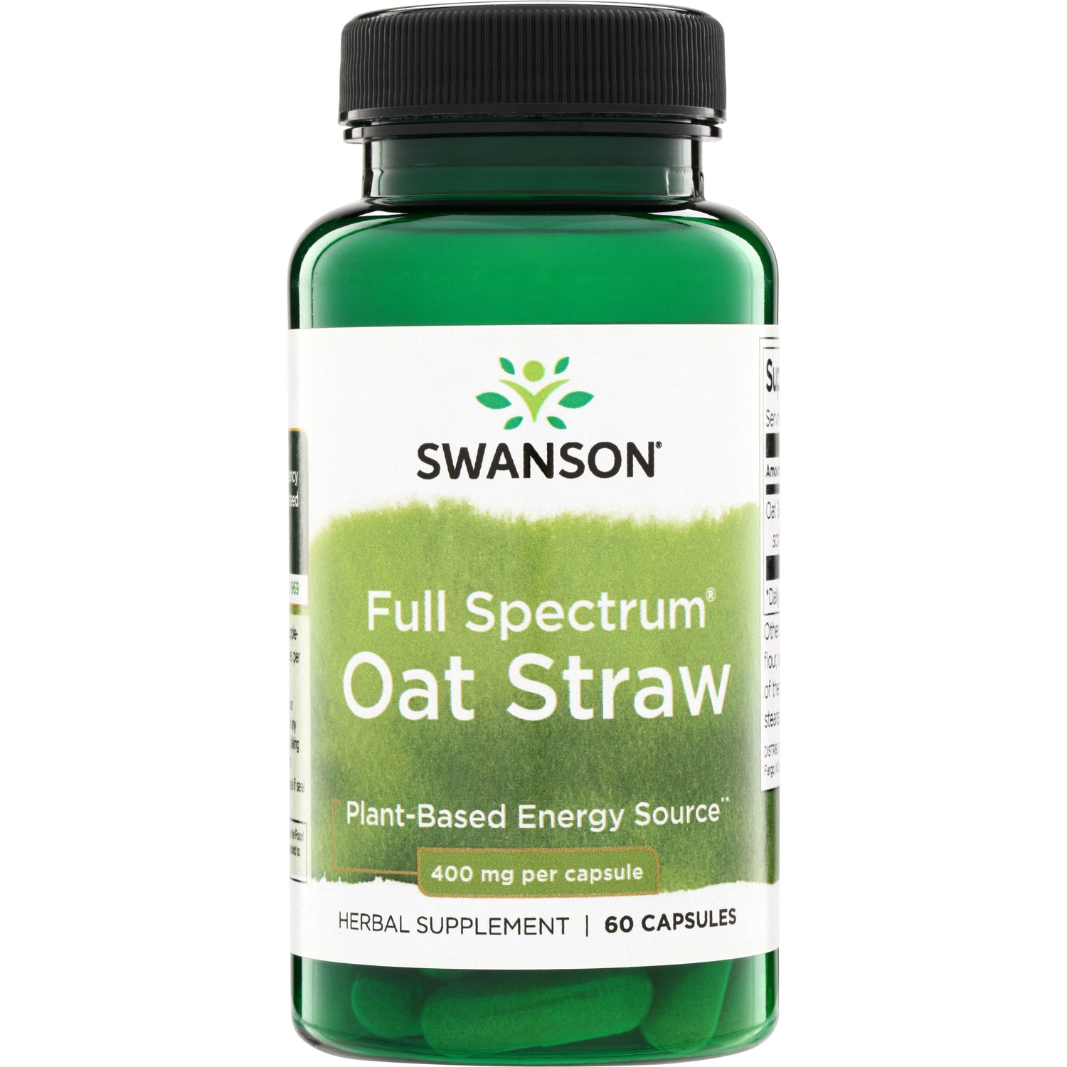 SW1540 | Swanson Full Spectrum Oat Straw herbal supplement, plant-based energy source, 400 mg per capsule, 60 capsules