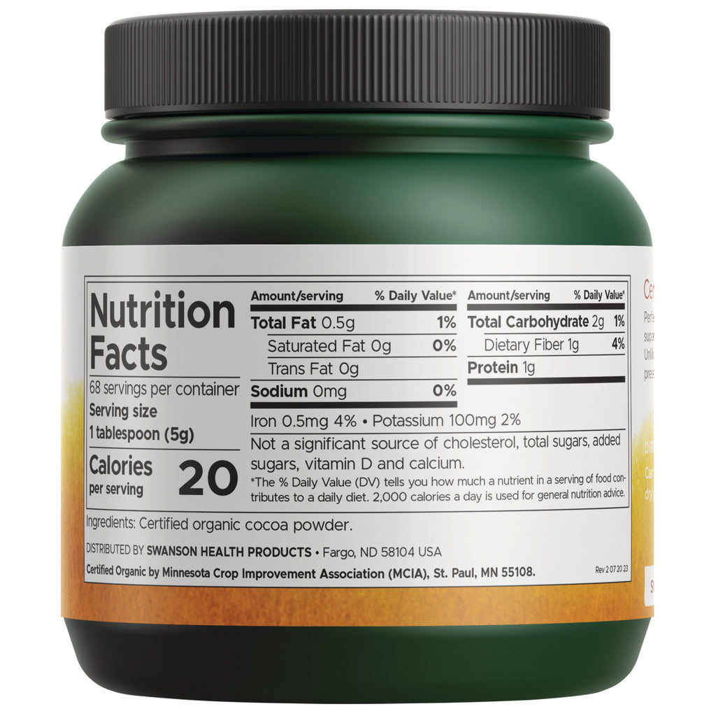 SWF031 | Back label with Nutrition Facts for organic cocoa powder, 20 calories per serving - Thumbnail